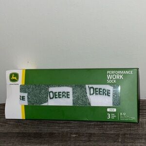 John Deere Performance Work Socks 3 Pair Pack Arch Support Cushioned 8-12 NIB